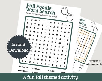 Fall Food Word Search, Printable Activity