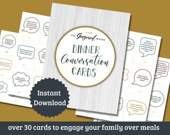 Foodie Family Dinner Conversation Cards, Printable Kids Table Topics, Dinner Cards,