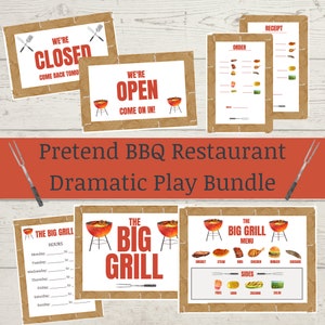Dramatic Play BBQ Restaurant, Pretend Play Printable Menu, Kindergarten Preschool Homeschool Activity