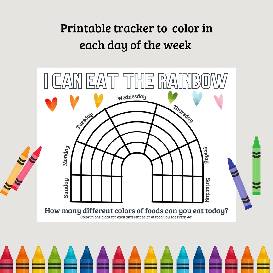 Eat the Rainbow Food Tracker, Printable Chart, Preschool and ...
