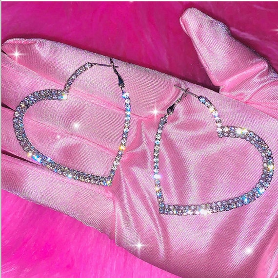 Y2k Accessories Shiny Peach Heart Hoop Earrings Korean Fashion - Etsy