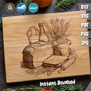 Pão Assado SVG - Arte de Fermento Natural para Corte a Laser, Tábuas de Corte e Decoração de Charcutaria Artesanal, Arte de Cozinha Única