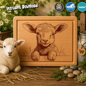 Lamb Cutting Board Design, Farmhouse Kitchen Decor (Digital Download - svg, png, jpg, pdf, dxf)
