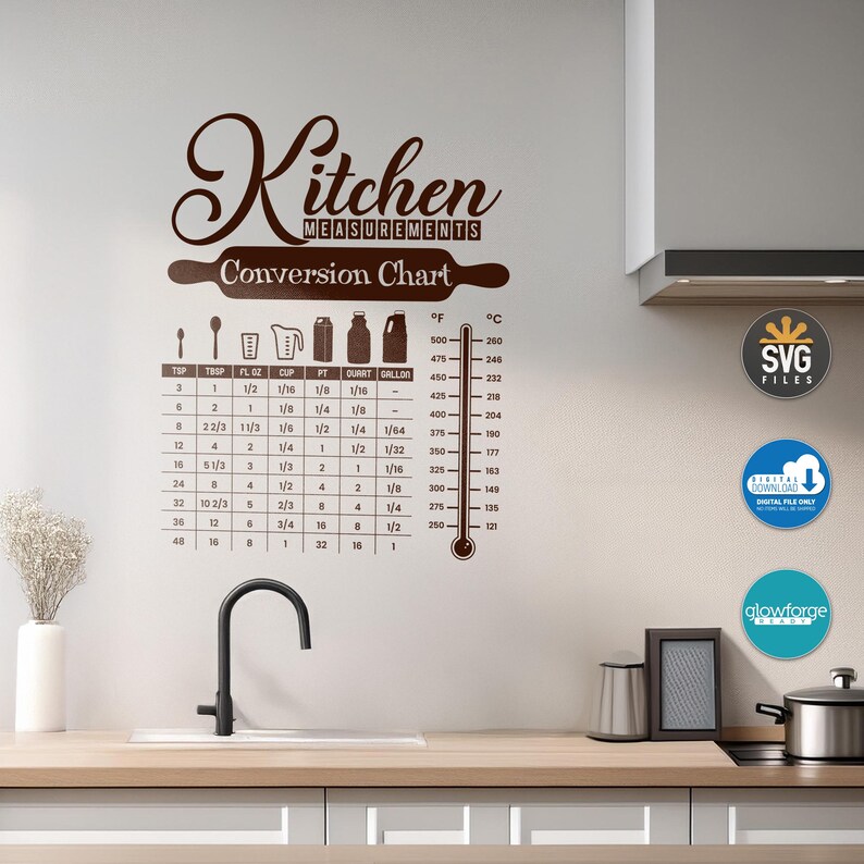 Kitchen Conversion Chart SVG Files: Cutting Board Design (digital ...