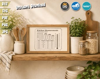 Kitchen Measurement Conversion Chart Cutting Board SVG (Digital Files)