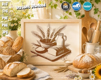 Tabla de cortar pan SVG: Diseño de cocina rústica (Descarga digital)