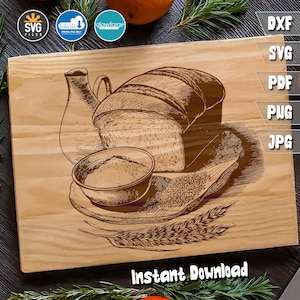 Arquivo SVG de tábua de corte de pão diário | Design de pão diário, tábua de charcutaria e massa, decoração de cozinha para Cricut, projetos DIY