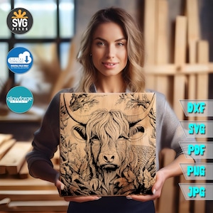 Highland Cow Portrait SVG File, Laser Burn Files, Laser Cutter, Cow Cut File, Laser Cutter, Highland Cows Svg, Svg Kitchen Decor
