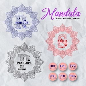 Pacote de Monograma Mandala Svg, Monograma Mandala Svg, Mandala Monograma Svg, Letras SVG de A a Z, Monograma Dividido, Letras Elegantes Svg