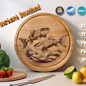 Koi vissen binair, snijplank SVG-bestand, charcuterie bord ontwerp Svg-bestand, keukeninrichting, gravure Svg Diy-project