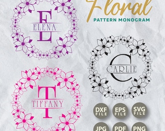 Floral Alphabet Monogram SVG Bundle: Split Letter A-Z (Digital Download)