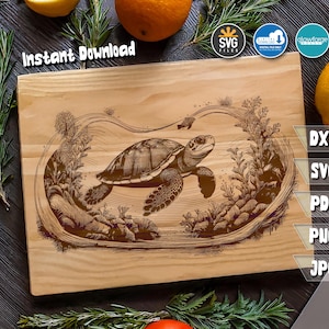 Meeresschildkröte SVG für Cricut Projekte | Süße Schildkröte PNG, Charcuterie & Schneidebrett Designs | Ozean Laser Cut Geschenke