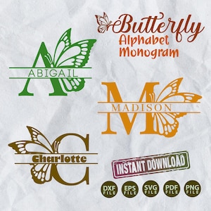 Monogramme alphabet fractionné papillon - Nom de famille personnalisé Design SVG pour la personnalisation et la décoration d'intérieur