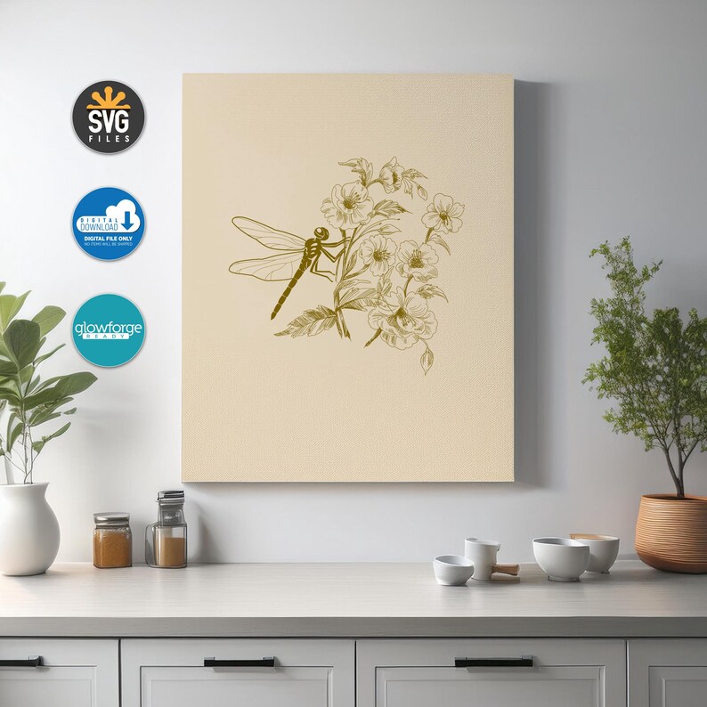 Dragonfly Flower Line Art SVG, Botanical Insect Floral (digital ...