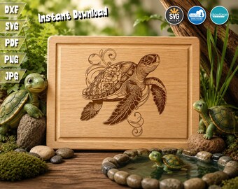 Sea Turtle SVG: Floral Cutting Board Design (Digital Download)