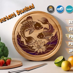 Koi Fisch SVG Design für Cricut - Einzigartige Koi Teich Wand Kunst & Japanische Fische Clipart - Asiatische Kunst Schneidebrett Dateien