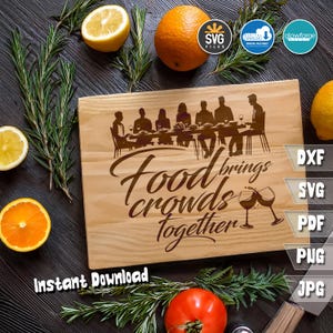 Crowded Table Rustic Cheese Board - Tagliere in legno, tagliere per pizza e pane, illustrazione vintage SVG per arredamento cucina moderno