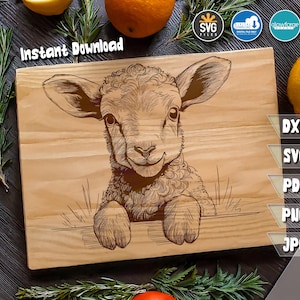 Niedliches Lamm Schneidebrett Design, Lamm Schaf Schneidebrett, Einzigartiger Butcher Block Printable, Bauernhaus Dekor, Küche Geschenkartikel