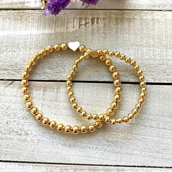 Mommy and Me Matching Bracelet Set with Gold Filled Beads and Heart | Mother/ Daughter Stacking Bracelets