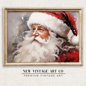 Vintage Santa Claus Painting, Christmas Printable Wall Art, Neutral Rustic Santa Print, Vintage Holiday Decor, Winter Print