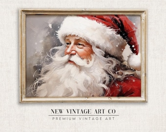 Vintage Santa Claus Painting, Christmas Printable Wall Art, Neutral Rustic Santa Print, Vintage Holiday Decor, Winter Print