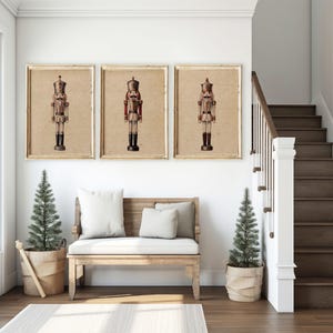 Neutral Nutcracker Christmas Set of 3 Digital Prints, Gallery Set Nutcrackers Christmas Prints, Vintage Holiday Decor, Neutral Holiday Art