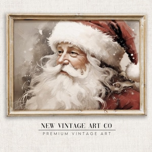 Vintage Santa Claus Painting, Christmas Printable Wall Art, Neutral Rustic Santa Print, Vintage Holiday Decor, Winter Print