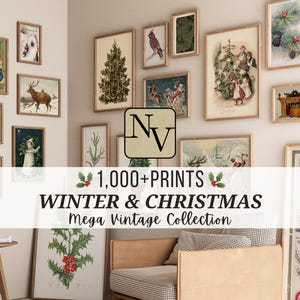 1000+ Printable Vintage Christmas Prints Art Bundle | Set of Moody Winter Wall Art Set | Santa Claus Print | Vintage Christmas Gallery |