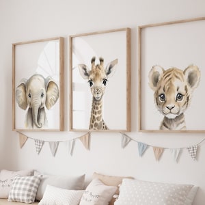 Set of 3 Baby Safari Animal Prints, Safari Nursery Decor, Safari Nursery Prints, ORIGINAL art, kids room decor, baby room