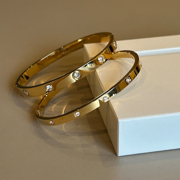 Gold Armband, bangle, Armreif 18k vergoldet mit hochwertigen Zirkonia