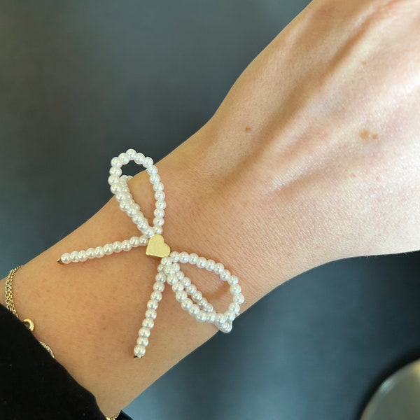 Armband mit Schleife - Perlenarmband Freundinnenarmband Geschenk Freundin Frau Mama Bestseller