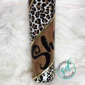 Personalized Leopard Glitter Tumbler 20 or 30oz Skinny