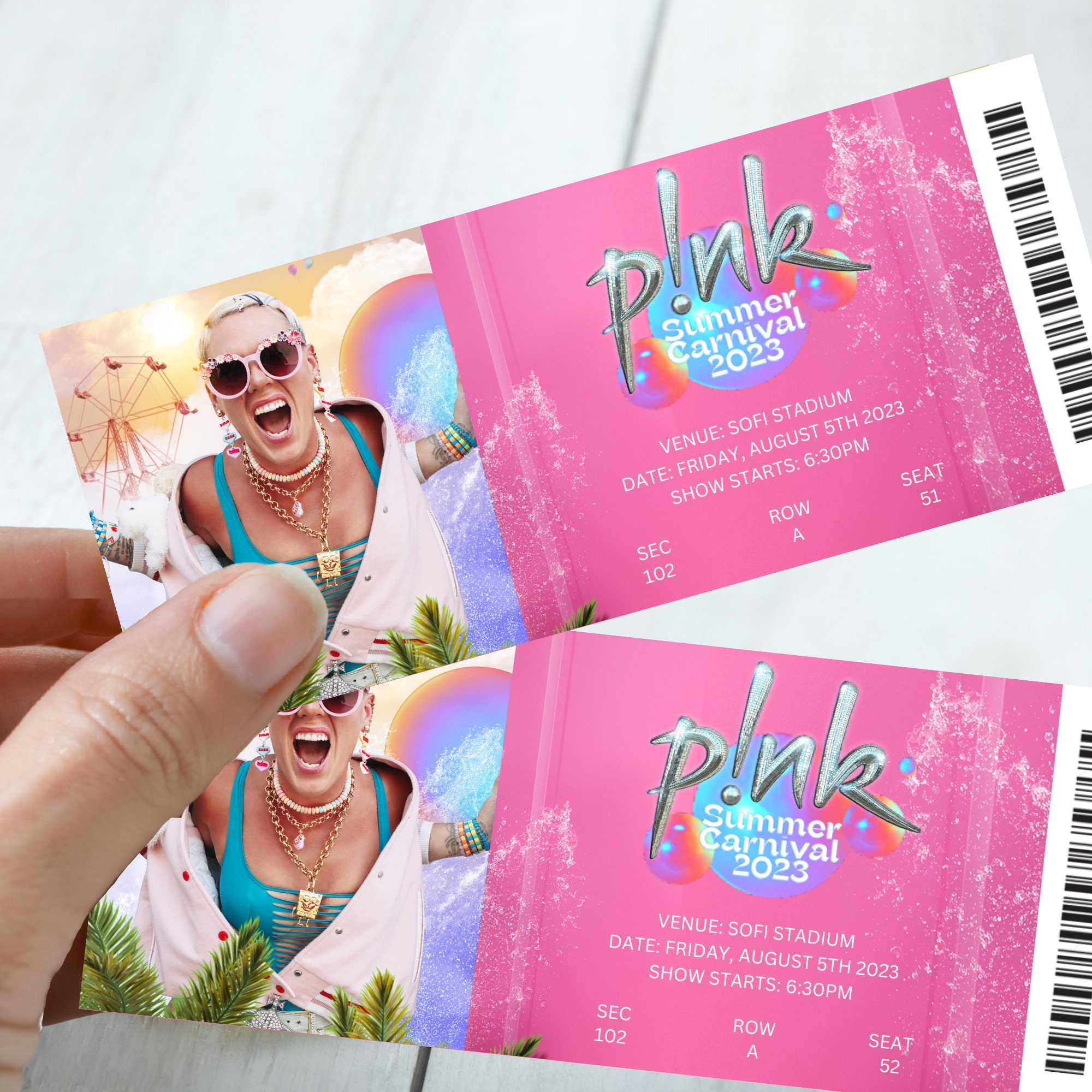 Customizable Surprise Pink Concert Tickets. Summer Carnival Etsy