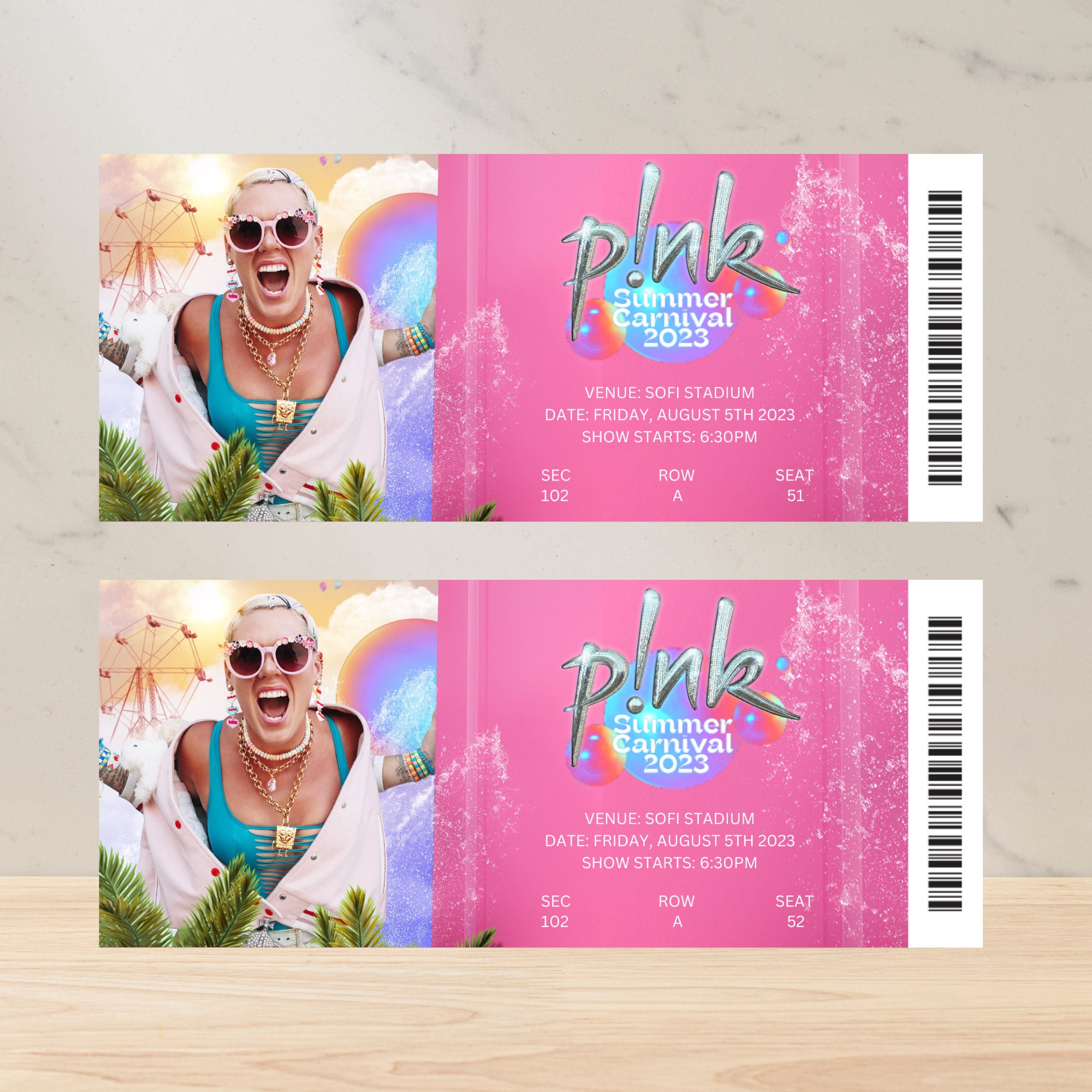 Customizable Surprise Pink Concert Tickets. Summer Carnival Etsy