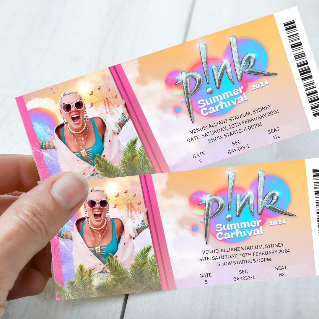 Customizable Surprise Pink Concert Tickets. Summer Carnival Tour 2024