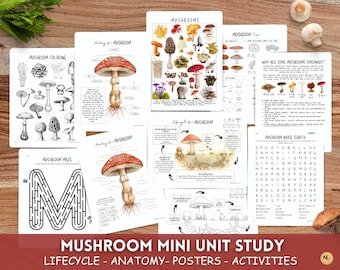 Mushroom Unit Study: Fungi Anatomy, Life Cycle, Ecology (Digital Download)