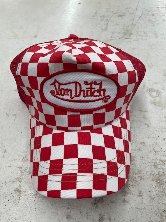 Authentic Vintage New Von Dutch Red & White Checkered Cap Hat