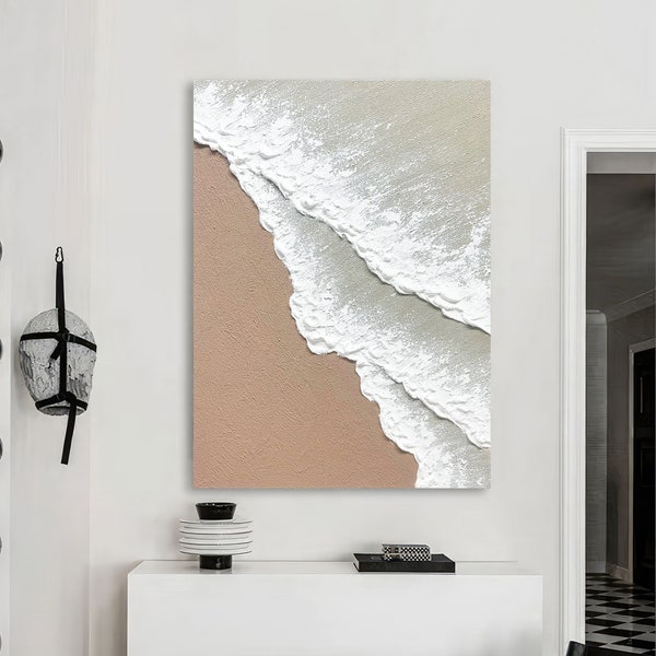 Grand mur d'art abstrait océan, peinture 3D sur la texture de l'océan, peinture des vagues de l'océan, peinture originale océan, plage, décoration d'intérieur
