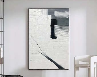 Large Original Black and white abstract Art Black white Minimalist Painting white Abstract Painting Large Wall Canvas Painting