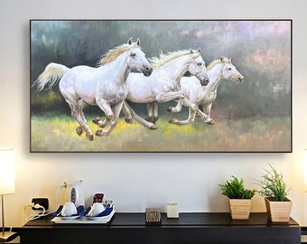 Horse Painting，Large Canvas Art，orse Oil Painting，Large Oil Painting，Horse Wall Art，Living Room Art，32X59 Inches