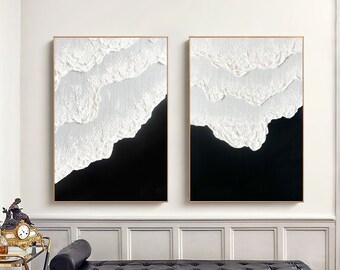 Large Original Black and white abstract Art,Black white Minimalist Painting,Black white Painting,Set of 2 Black and white Abstract Art