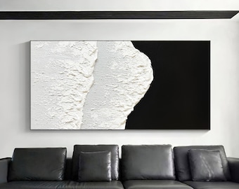 Gran arte abstracto original en blanco y negro Pintura minimalista en blanco y negro Pintura en blanco y negro Arte mural en blanco y negro Pintura negra
