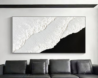 Grande peinture abstraite originale en noir et blanc, peinture minimaliste noir blanc, peinture noir et blanc, art mural noir et blanc, peinture noire