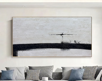 Large Textured Canvas Painting,Original Beige and Black Wall Art, Modern Abstract Painting on Canvas, Minimalist Art