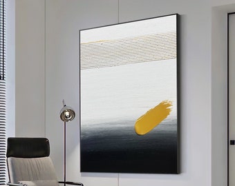 Large Original Gold and black abstract Art Gold white Minimalist Painting Gold Abstract Painting Large Wall Canvas Painting