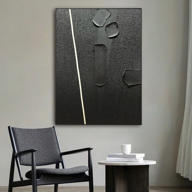 Large Black Abstract Painting Black Wall Art Black Wall Etsy
