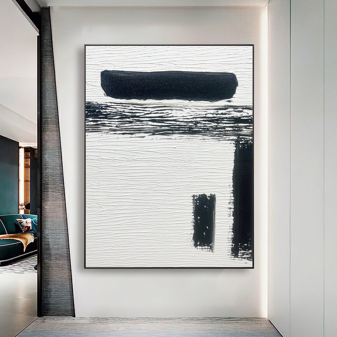 Large Original Black and White Abstract Art Black White Minimalist ...