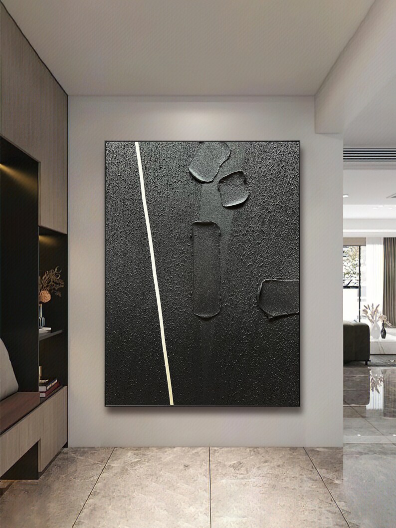 Large Black Abstract Painting Black Wall Art Black Wall Etsy