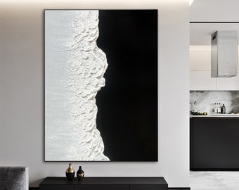Grande arte astratta originale in bianco e nero Pittura minimalista bianca nera Pittura bianca nera Arte murale in bianco e nero Pittura nera