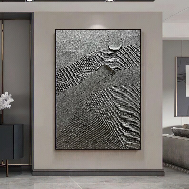 Large Black Abstract Painting Black Wall Art Black Wall Etsy